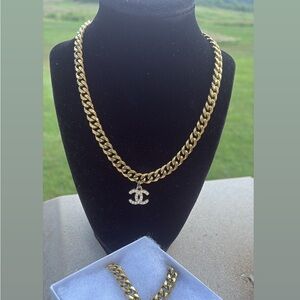 Gold Chain Necklace with Crystal Pendant